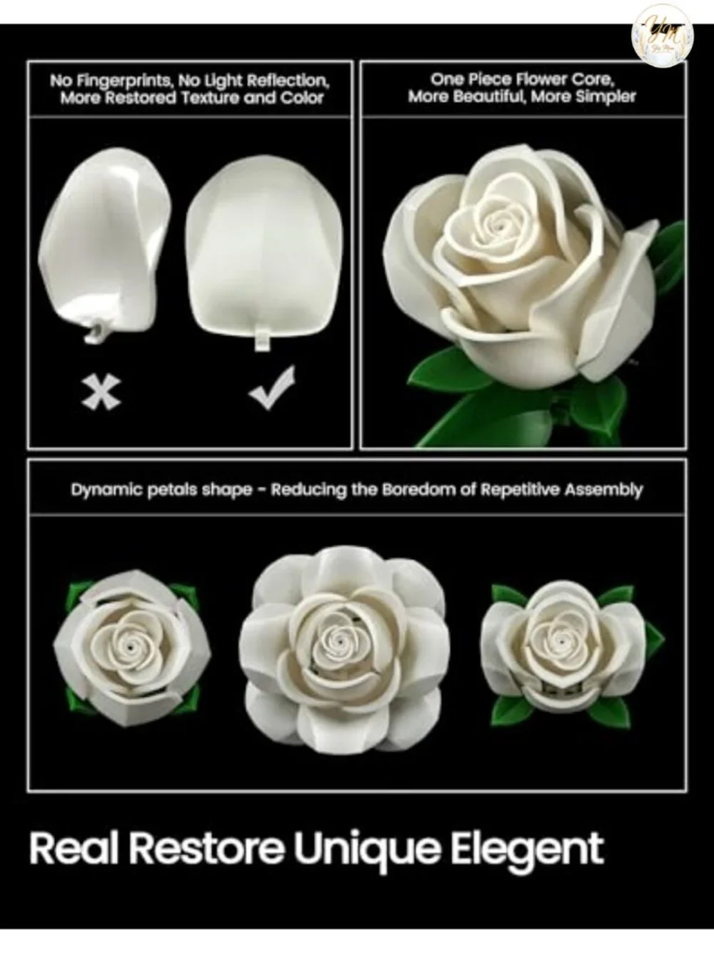 White Rose Bouquet Building Set, 12Pcs Wedding Flower Botanical Collection for